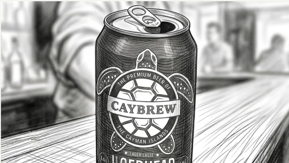 Pencil storyboard frame of the Caybrew can turning, close on the turtle emblem